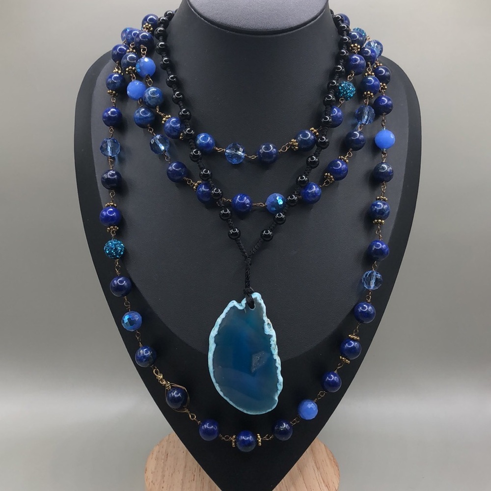 Curated bundle long stone bead necklaces lot 2, boho festival statement look